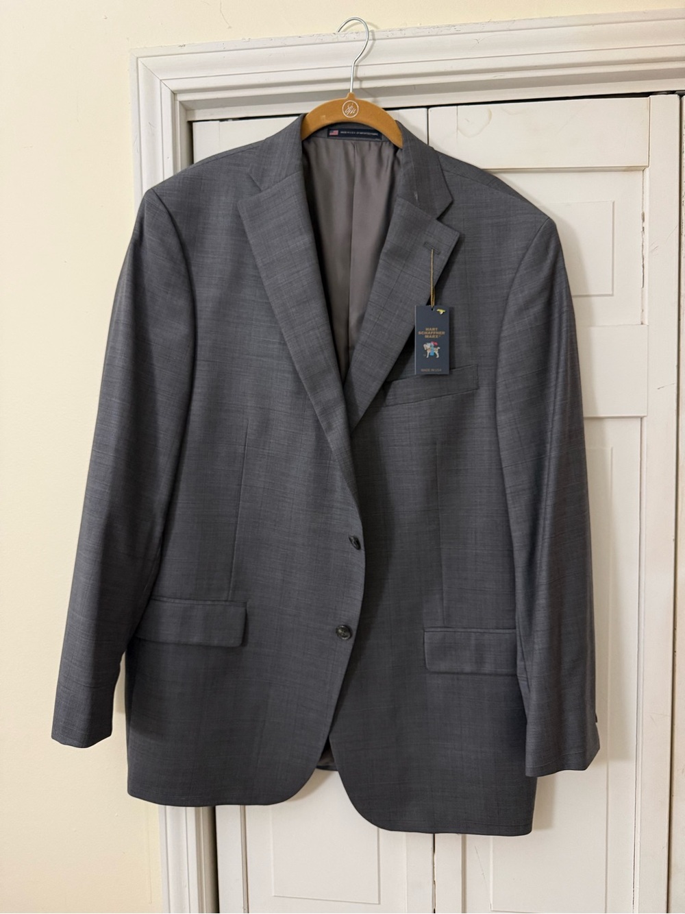 New Hart Schaffner Marx Men's Worsted Wool grey 46R Blazer Suit Jacket